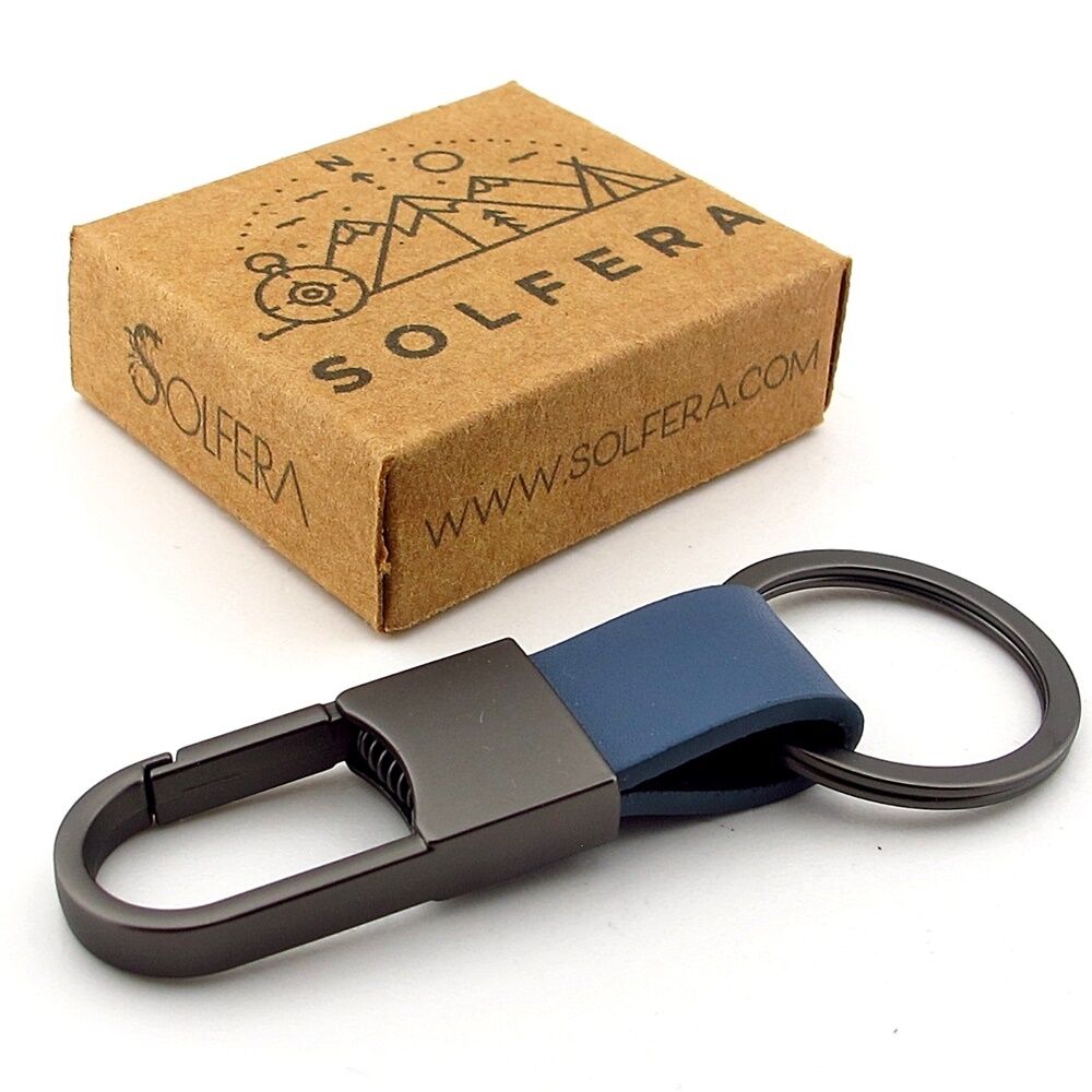 Kanca Hook Tasarım Mavi Deri Antrasit Gri Metal Anahtarlık KC360