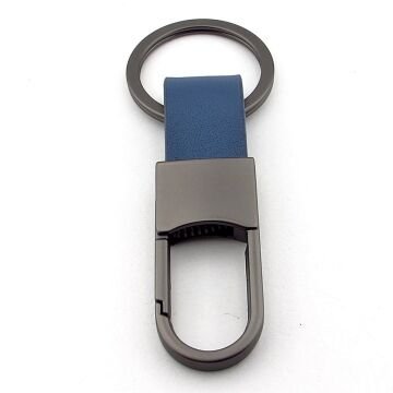 Kanca Hook Tasarım Mavi Deri Antrasit Gri Metal Anahtarlık KC360