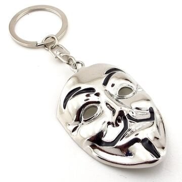 V For Vendetta Maske Anonim Gümüş Renkli Metal Anahtarlık KC362