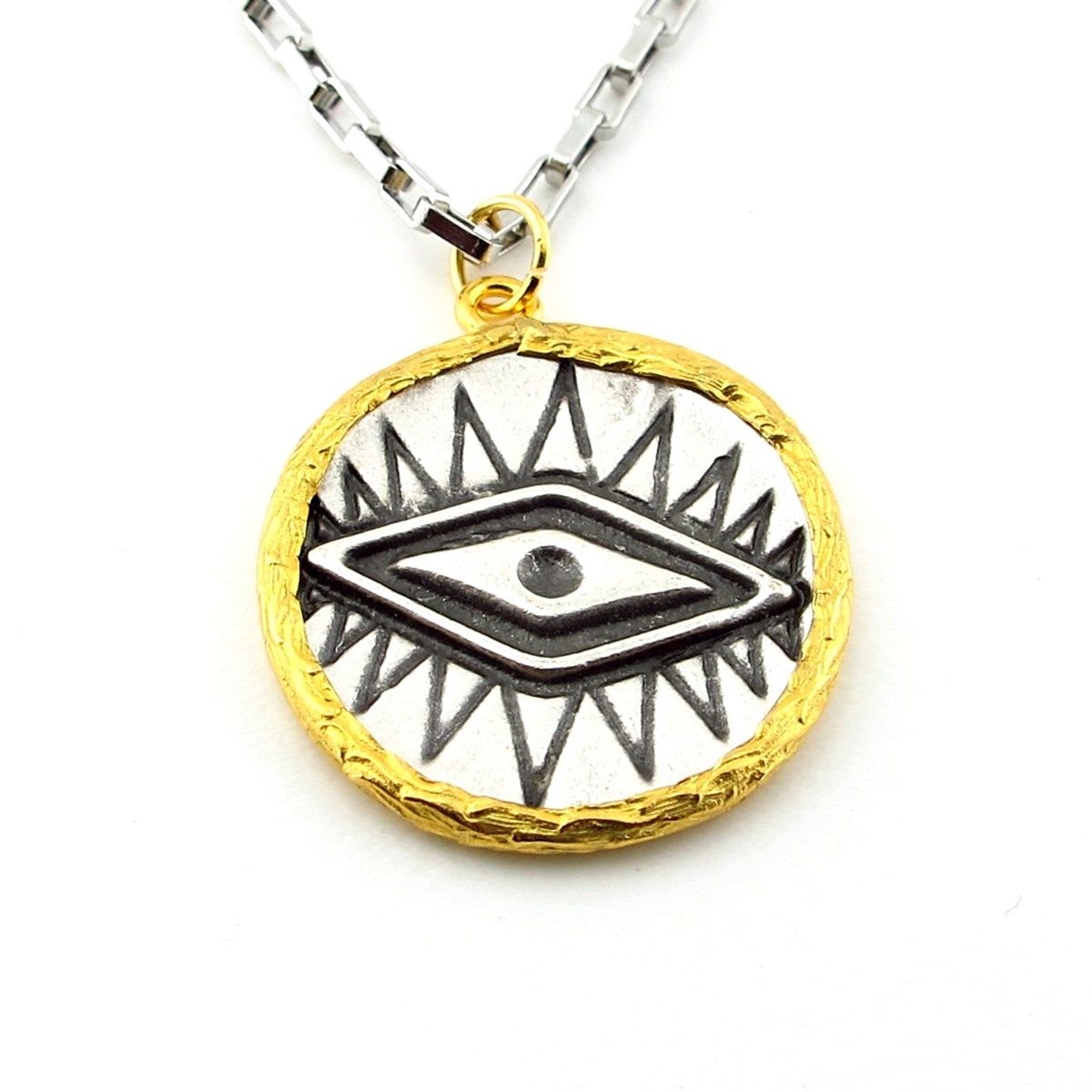 Antik Vintage Nazar Göz Madalyon Çelik Zincirli Uniseks Kolye Q0880