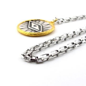 Antik Vintage Nazar Göz Madalyon Çelik Zincirli Uniseks Kolye Q0880