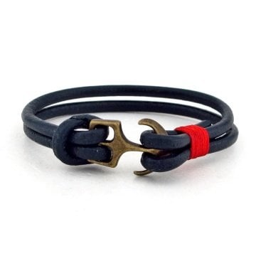 KIRMIZI SARGI LACİVERT DERİ ERKEK BİLEKLİK BT221