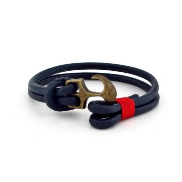 KIRMIZI SARGI LACİVERT DERİ ERKEK BİLEKLİK BT221