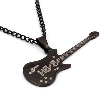 ELEKTRO GİTAR MÜZİK ROCK SİYAH ÇELİK ERKEK KOLYE Q0262