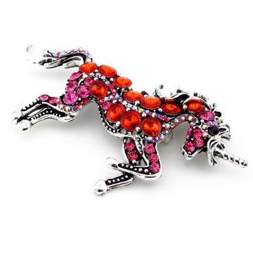 Renkli Kırmızı Pembe Taşlı Büyük Unicorn Tek Boynuzlu At Broş RZ201