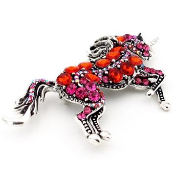 Renkli Kırmızı Pembe Taşlı Büyük Unicorn Tek Boynuzlu At Broş RZ201