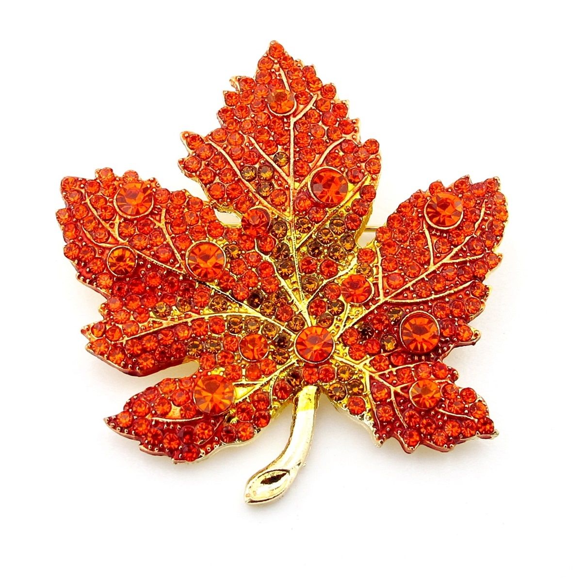 Kırmızı Çınar Yaprağı Orman Doğa Zirkon Taşlı Broş RZ204
