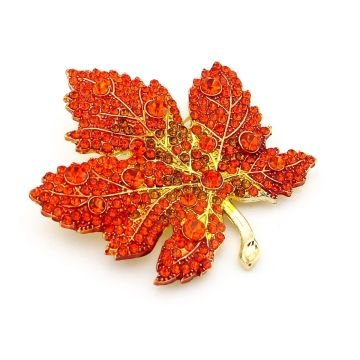 Kırmızı Çınar Yaprağı Orman Doğa Zirkon Taşlı Broş RZ204
