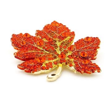 Kırmızı Çınar Yaprağı Orman Doğa Zirkon Taşlı Broş RZ204