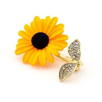 Sarı Papatya Çiçek Bahar Doğa Zirkon Taşlı Broş RZ206