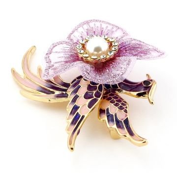 Pembe Kumaş Çiçek Ve Phoenix Zümrüdü Anka Kuşu Büyük Boy Broş RZ211