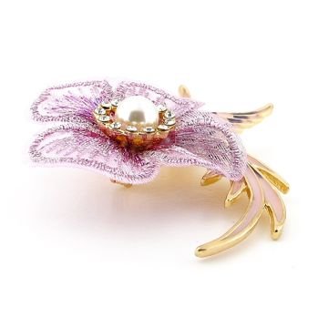 Pembe Kumaş Çiçek Ve Phoenix Zümrüdü Anka Kuşu Büyük Boy Broş RZ211