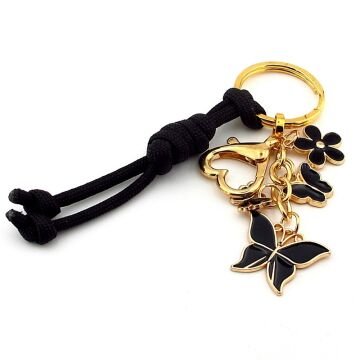 Siyah Kelebekler Doğa Canlılar Siyah ÖrgülüCharm Çanta Süsü Anahtarlık KY002