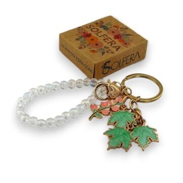 Çınar Yaprakları Çiçek Doğal Taş Charm Anahtarlık Çanta Süsü KY005