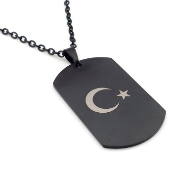 KÜNYE TİPİ AY YILDIZ TÜRKİYE BAYRAK SİYAH ÇELİK ERKEK KOLYE Q0153