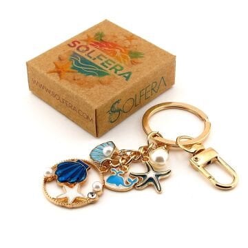 Plaj Sahil Deniz Kabuğu Beyaz Yıldız Beach Yaz Anahtarlık Çanta Süsü Charm KY013