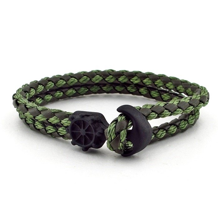 SİYAH ÇAPA YEŞİL ÖRGÜ DERİ ERKEK BİLEKLİK BT260