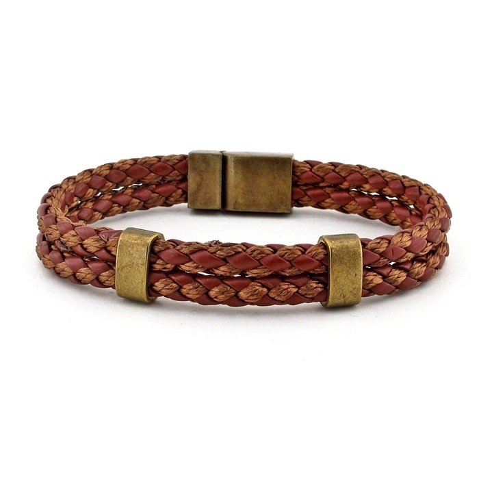 ÇİFT SIRA KAHVE ÖRGÜ DERİ ERKEK BİLEKLİK BT271