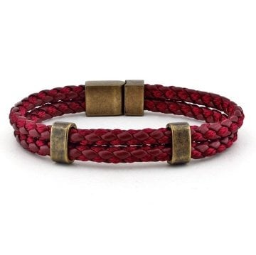 ÇİFT SIRALI BORDO ÖRGÜ DERİ ERKEK BİLEKLİK BT272