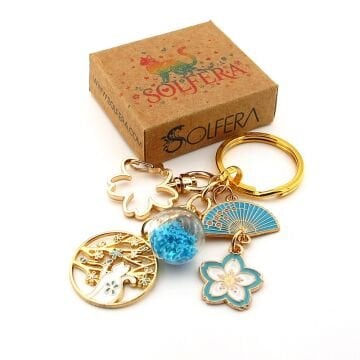 Beyaz Kedi Yelpaze Yıldız Topu Çiçek Çanta Süsü Charm Metal Anahtarlık KY031