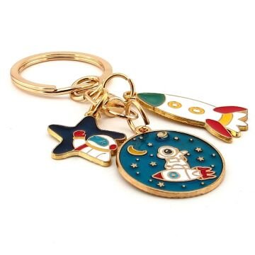 Astronot Roket Yıldız Uzay Mekiği Çanta Süsü Charm Metal Anahtarlık KY032