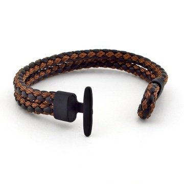KAHVE DERİ ÖRGÜ SİYAH METAL ERKEK BİLEKLİK BT285