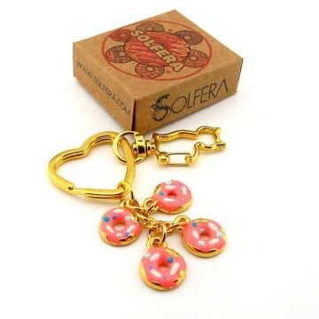 Pembe Donutlar Kedi Figürlü Kalp Çanta Süsü Charm Anahtarlık KY046