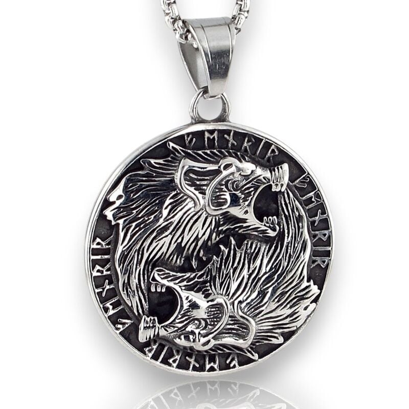 Viking Çift Kurt Nordik İskandinav Madalyon Titanyum Çelik Erkek Kolye Q0966