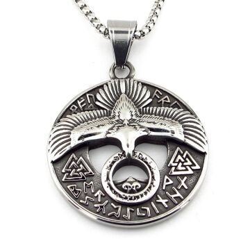 Viking Kartal Nordik İskandinav Madalyon Titanyum Çelik Erkek Kolye Q0967