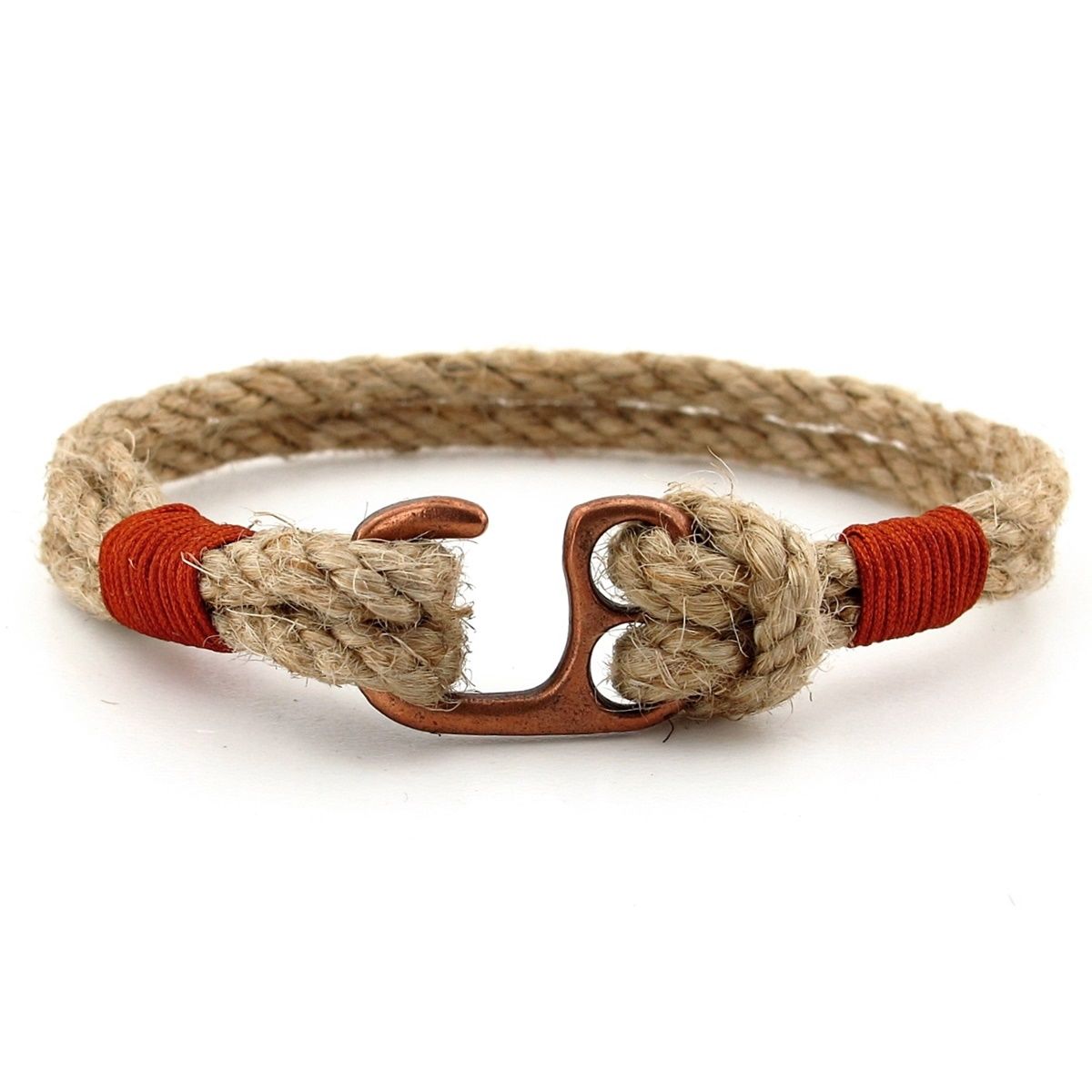 Bej Halat Örgü İoli Bakır Renkli Metal Kancalı Erkek Bileklik M057C