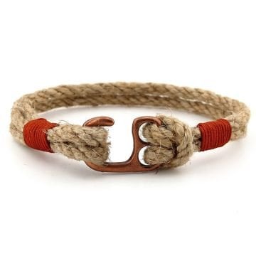 Bej Halat Örgü İoli Bakır Renkli Metal Kancalı Erkek Bileklik M057C