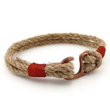 Bej Halat Örgü İoli Bakır Renkli Metal Kancalı Erkek Bileklik M057C