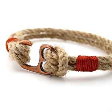 Bej Halat Örgü İoli Bakır Renkli Metal Kancalı Erkek Bileklik M057C