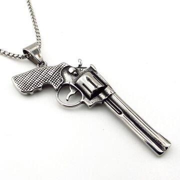Revolver Vahşi Batı Altıpatlar Tabanca Silah Titanyum Çelik Erkek Kolye Q0974