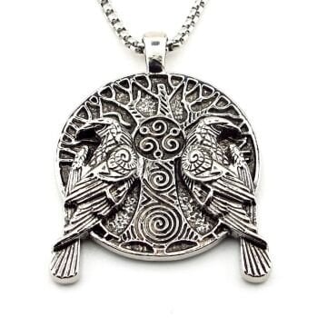 Çift Kuzgun Kuşu Mitolojik Viking Nordik Çelik Zincirli Metal Erkek Kolye Q0978