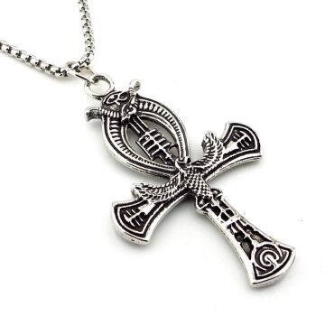Ankh İsis Yaşam Mitolojik Mısır Kartal Çelik Zincirli Metal Erkek Kolye Q0980