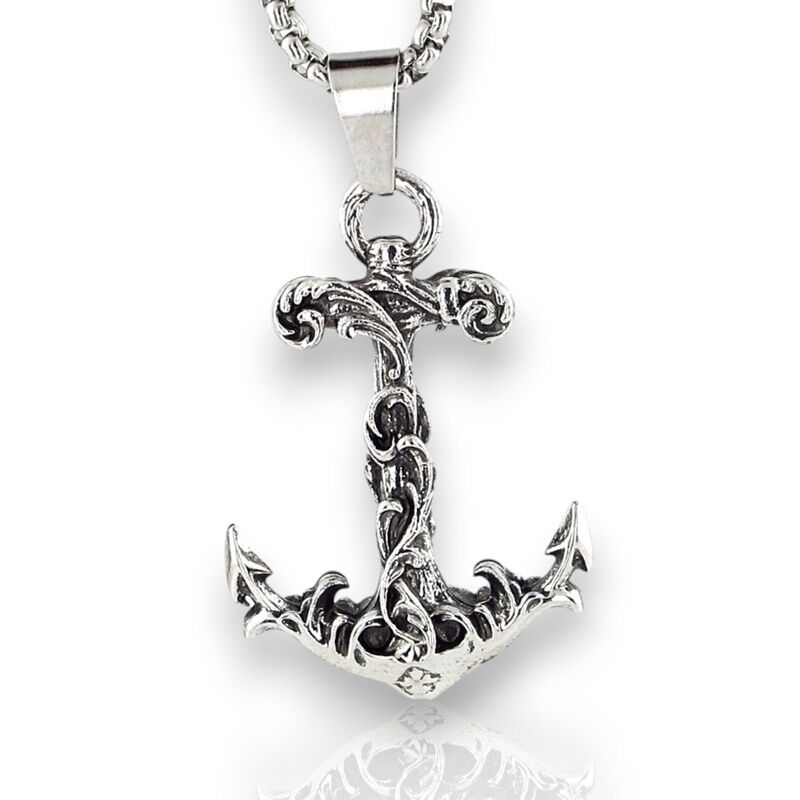 Çapa Dalga Desenli Denizci Gemici Çelik Zincirli Metal Erkek Kolye Q0981