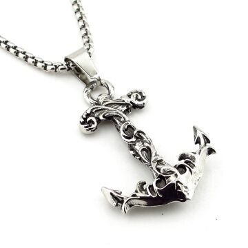 Çapa Dalga Desenli Denizci Gemici Çelik Zincirli Metal Erkek Kolye Q0981