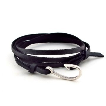 SİYAH DERİ HOOK KANCA OLTA ERKEK BİLEKLİK BT327