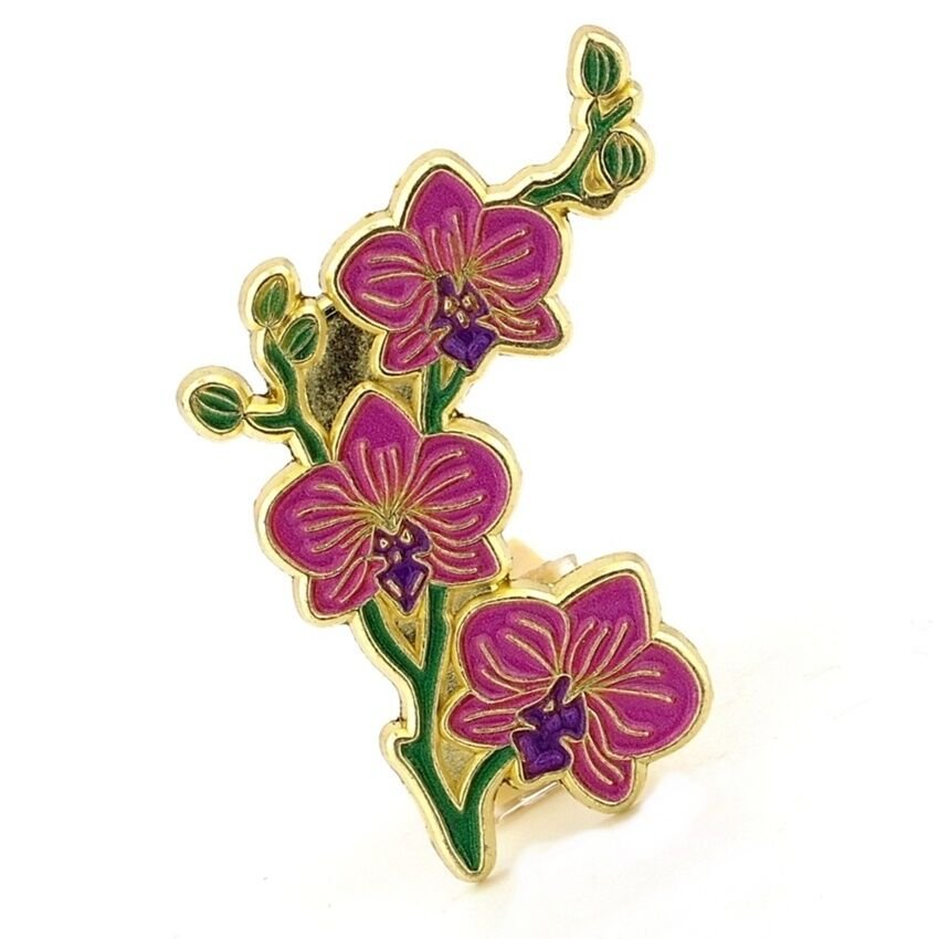 Pembe Orkide Çiçek Dalı Zarif Yaka Süsü Pin Çanta Süsü Rozet RZ354
