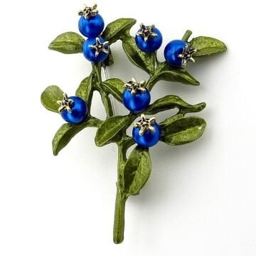Yaban Mersini Meyvesi BlueBerry Bitki Dalı Zirkon Taşlı Yaka Süsü Broş RZ360