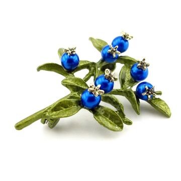 Yaban Mersini Meyvesi BlueBerry Bitki Dalı Zirkon Taşlı Yaka Süsü Broş RZ360