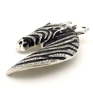 Büyük Boy Zebra Afrika Safari Siyah Beyaz Zirkon Taşlı Yaka Süsü Broş RZ361