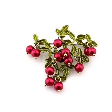 Cranberry Turna Yemişi Meyve Dalları Metal Yaka Süsü Broş RZ412