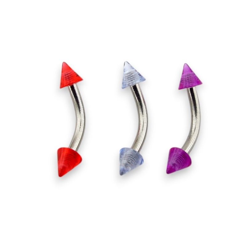 Renkli Sivri Akrilik Uçlu 3lü Set Cerrahi Çelik Banana Kaş Rook Piercing P485