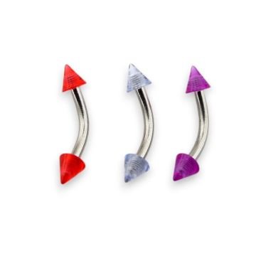 Renkli Sivri Akrilik Uçlu 3lü Set Cerrahi Çelik Banana Kaş Rook Piercing P485
