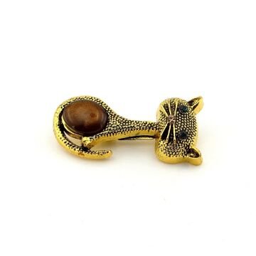 Yeşil Gözlü Sevimli Kedi Gold Ton Metal Yaka Süsü Küçük Boy Broş RZ433