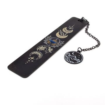 Ayın Evreleri ve Dağ Temalı Siyah  Çelik Bookmark Metal Ayraç Kitap Ayracı Zincirli AY071