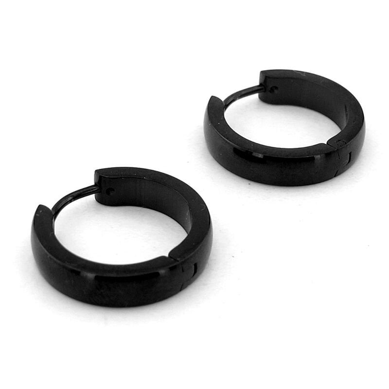 Yuvarlak Eğimli Tasarım Siyah Paslanmaz Çelik Unisex Halka Küpe ER201