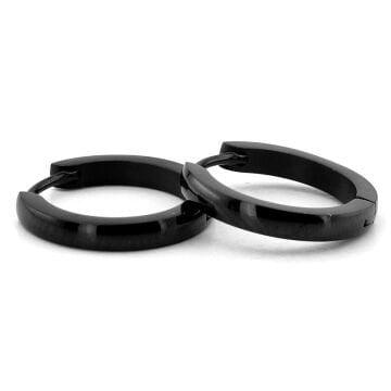 Yuvarlak Eğimli Tasarım İnce Siyah Paslanmaz Çelik Unisex Halka Küpe ER202